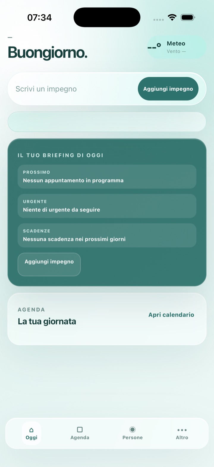 Schermata Oggi di MyNABI nell'app mobile